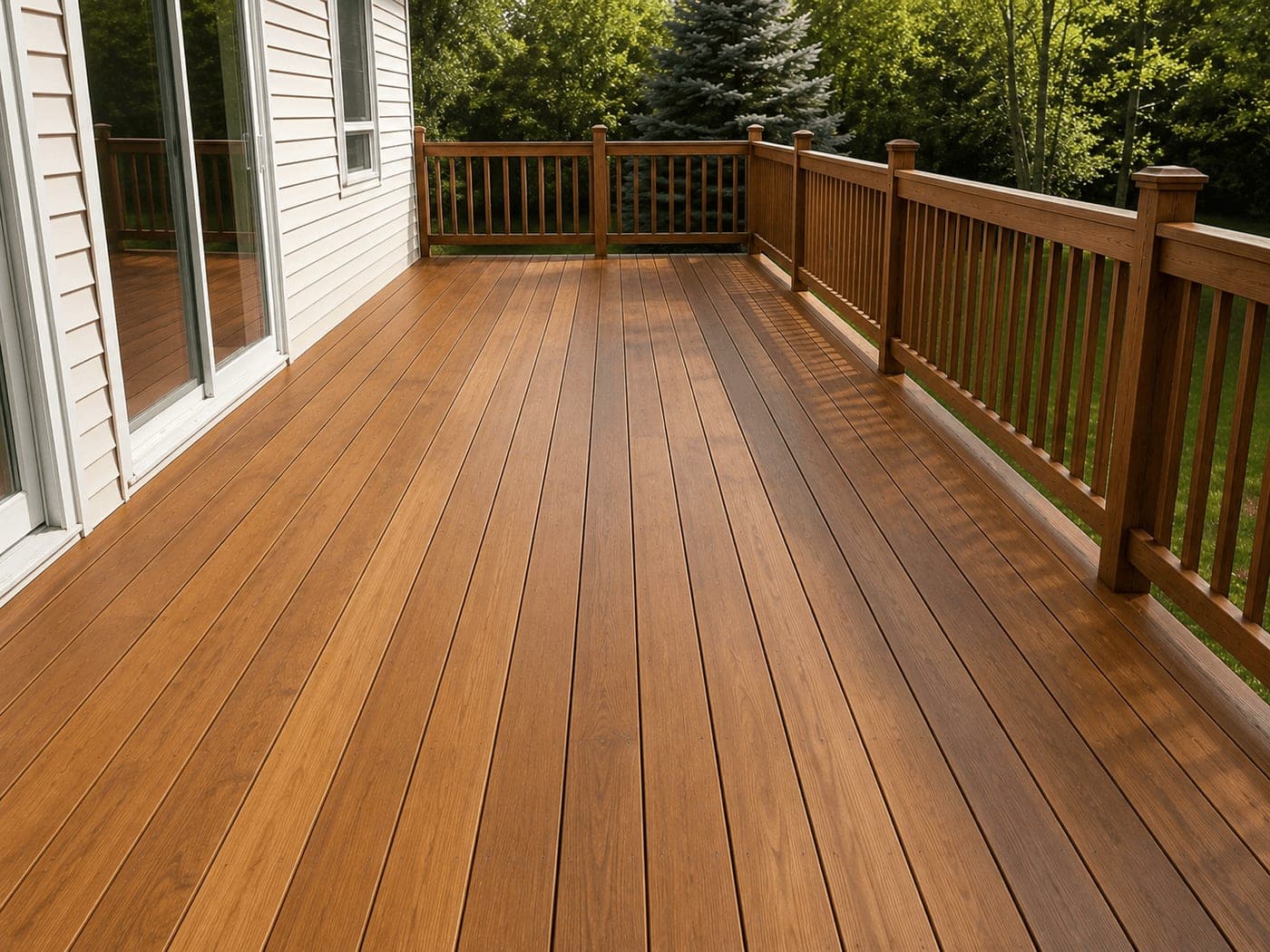 Bright living room with new wide-plank hardwood flooring