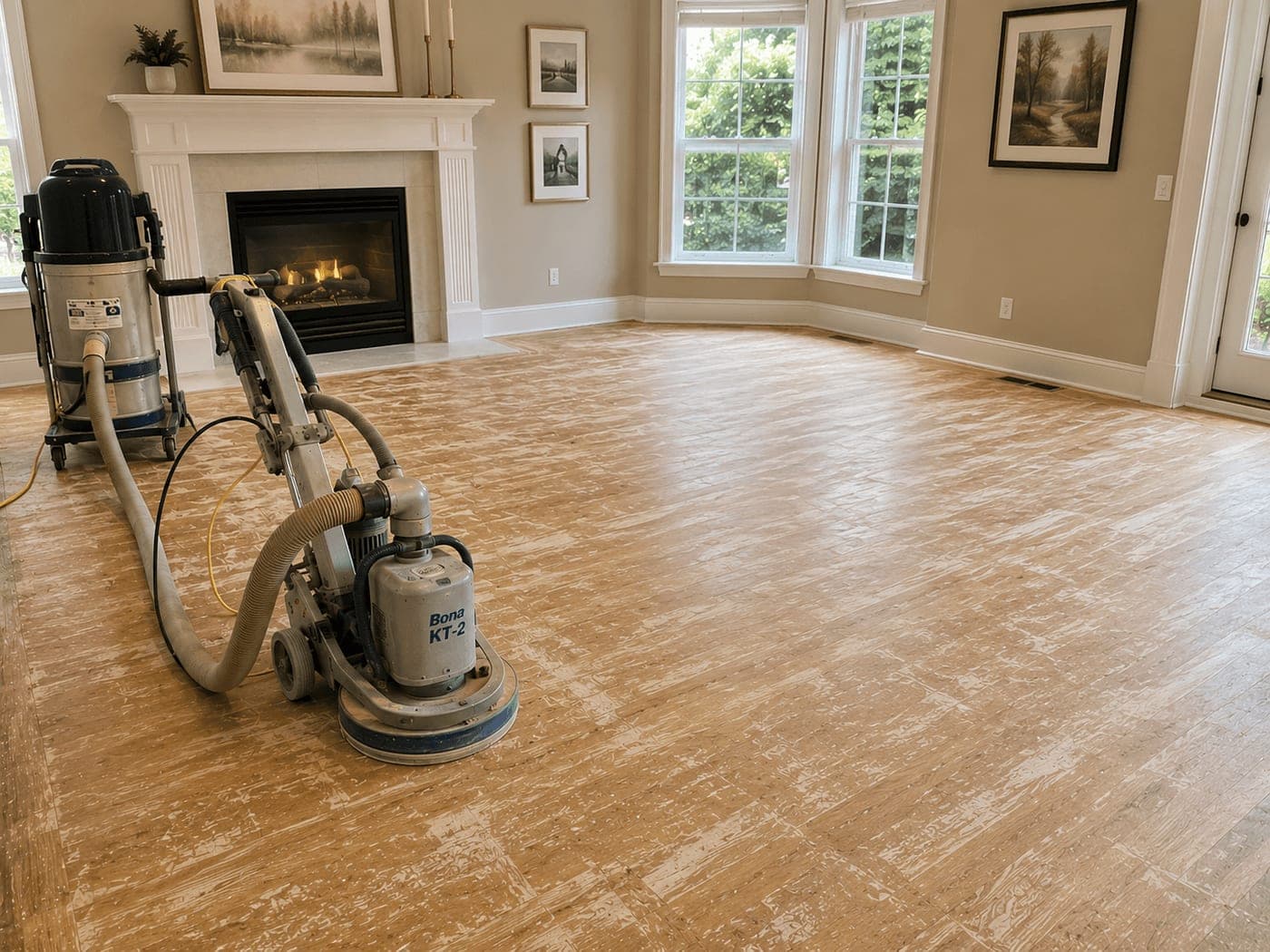 Empty room prepared for new hardwood flooring installation